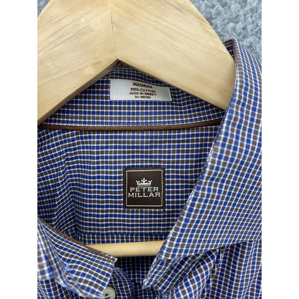 Peter Millar Long Sleeve Checker Plaid Shirt Button Down Men Size M 100% Cotton - Picture 2 of 6